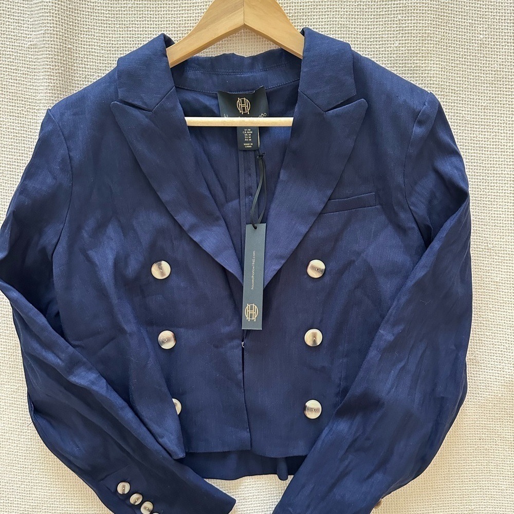 House Of Harlow‎ NWT REVOLVE Linen Navy Double-Breasted Women's Jacket/ Blazer